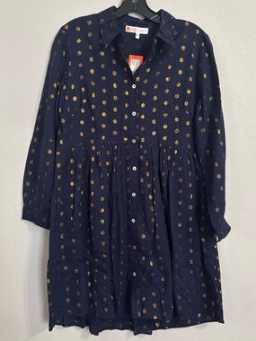 Jude Connally Navy Dress with Gold Dot Print